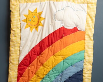 Vintage sun rainbow crib quilt 80s 90s handmade