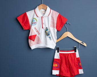 Vintage 80s Tokyo Japan  Motorcycle Racing shirt short set - Size 18-24M