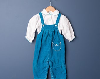 Conjunto de blusa general azul Ruffniks vintage de los años 80 - Talla 12 meses