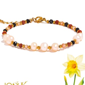 Echte Süßwasserperlen Armband Natur Edelsteine Edelstahl PVD 18 Cart Gold beschichtet Verstellbar 17 bis 20,5 cm. Yaraka#6008