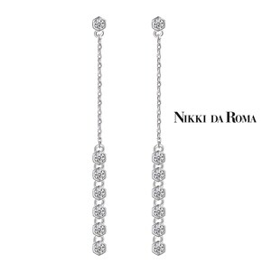 Ear stud Jessica with real white gold plated, 14x AAA Cubic Zirconia, length 53 mm (Nikki da Roma #1157)