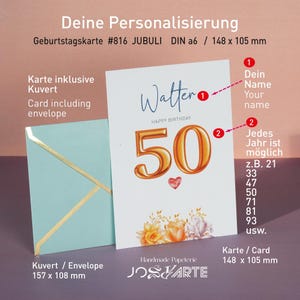 50° compleanno personalizzato 30-80 Buon compleanno biglietto di auguri premium in cartone 320g bordo dorato busta regalo 105 x 148 mm #JUBILI816