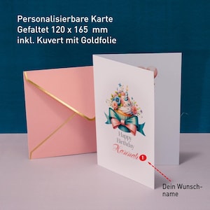 Biglietto di auguri di compleanno personalizzabile Congratulazioni Stampato con il tuo nome Cartoncino di alta qualità 320g Busta con bordo dorato Biglietto pieghevole 105 x 148 mm #Shakan808