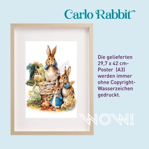 Póster Carlo Rabbit personalizado, juego de 4, formato DIN A3, impresión artística en cartón premium Olin Rough de 330 g Wall Art Home Decor #4005