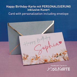 Biglietto di auguri di compleanno personalizzato Buon compleanno Biglietto di auguri Cartone premium 320g incl. busta con bordo dorato Stampato 105 x 148 mm #SAIRA833