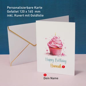 Biglietto di auguri di compleanno personalizzabile congratulazioni stampato all'interno busta in cartoncino premium da 320 g con biglietto pieghevole con bordo dorato 105 x 148 mm #AYLUN807