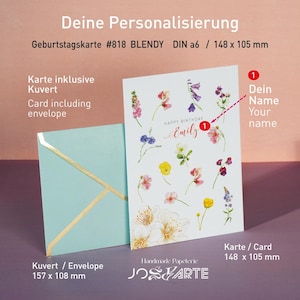 Carte d'anniversaire personnalisée Carte de vœux Joyeux anniversaire Carton premium 320 g avec enveloppe avec bord doré Carte postale 105 x 148 mm #Blendy818