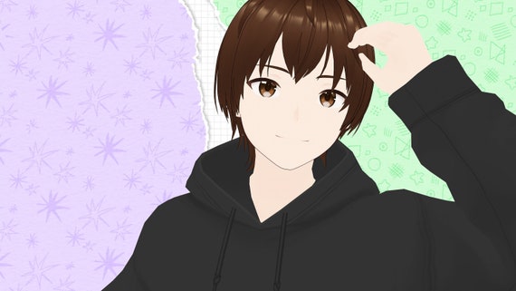 Premade VROID Model - Male Vtuber - VRM Ready to Use with VSeeFace and Luppet - Anime Boy Brown Hair with 6 Choices of Eye Color