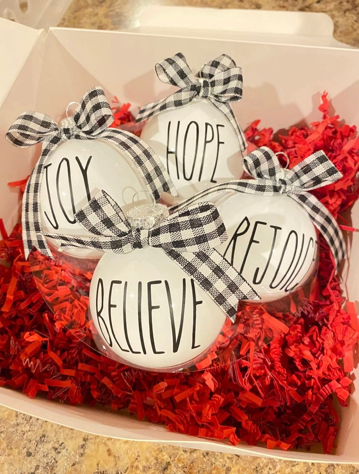 Rae Dunn Inspired Christmas Ornaments, Glass Christmas Ornaments, Farm