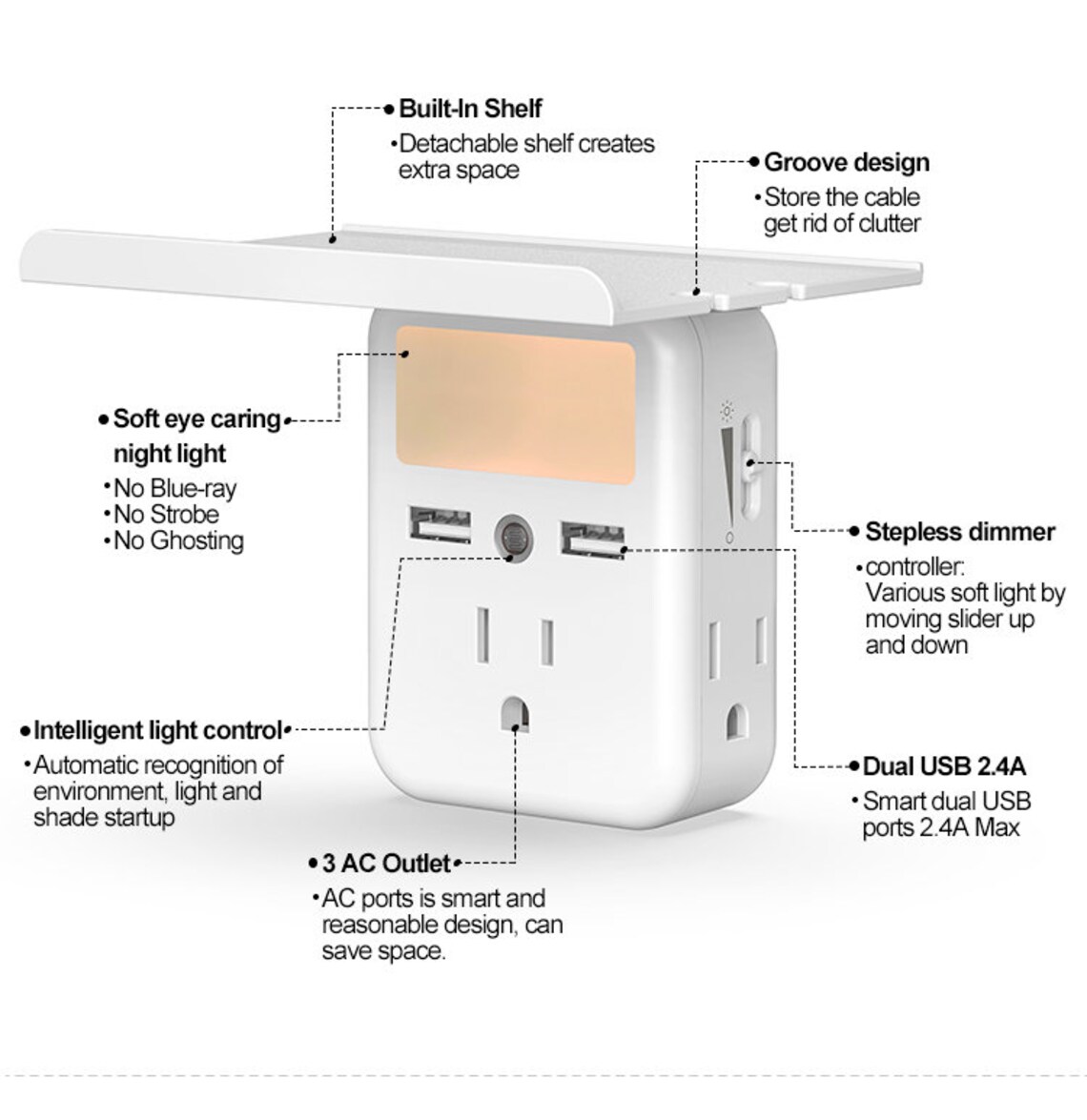 Wall Outlet Extender with Led Night Light and Builtin Shelf Etsy