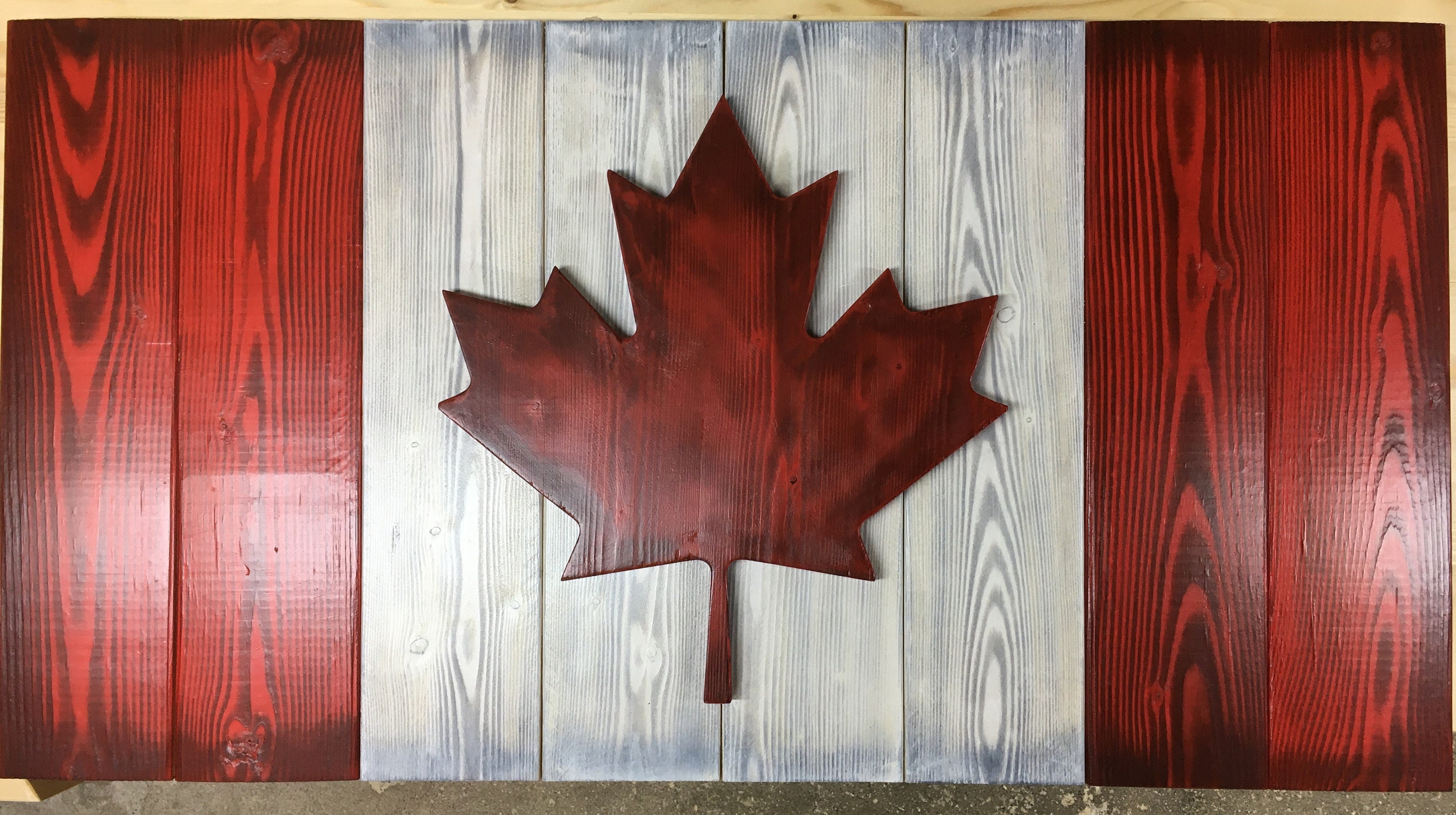 Rustic wooden Canadian flag Etsy