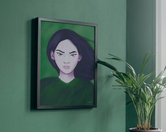 Woman in Green · Portrait Painting · Emerald Green Digital Print · Mulan Inspired Wall Art