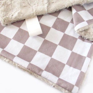 Taupe Checks Baby Lovey, Checkerboard Baby Lovey, Check Lovey, Tan Checks Lovey, Faux Fur Lovey, Checkered Baby Gift, Minky Lovey, Baby Gift