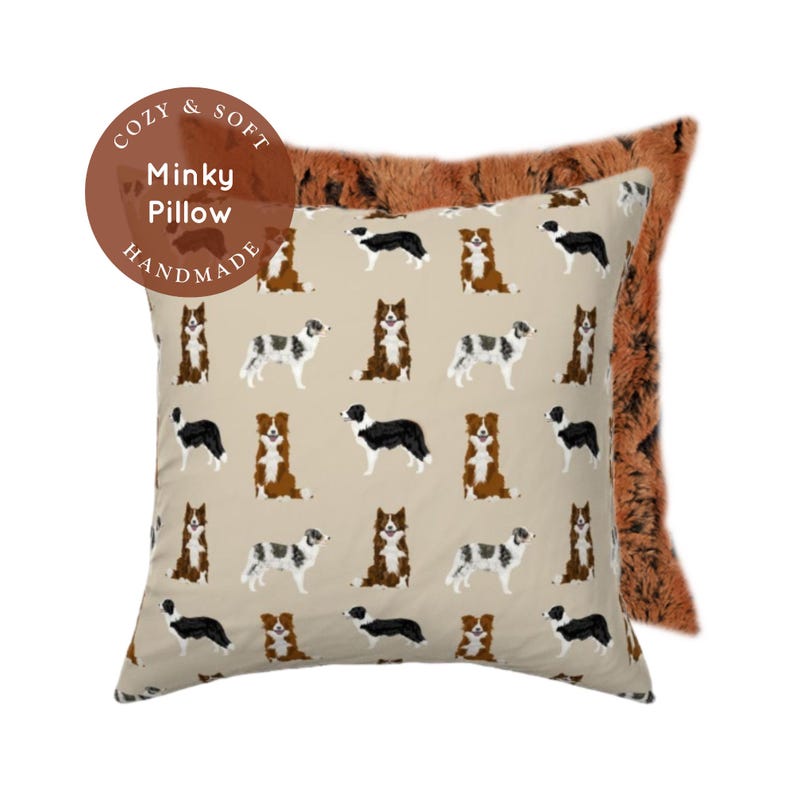Dog Print Pillow, Border Collies Pillow, Minky Pillow, Pillow for Bed, Soft Plush Pillow, Border Collie Decor, Cute Puppy Pillow, Sheep Dog