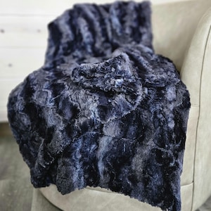 SOFT Faux Animal Throw Blanket, Navy Faux Rabbit Fur Blanket, Deep Blue Throw, Heavy Weight Throw, Adult Minky Blanket Wild Faux Fur Blanket