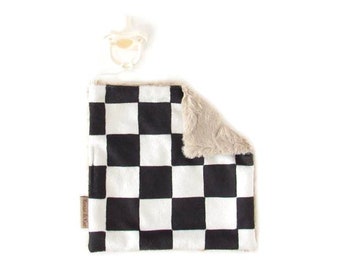 Black Checkered Binky Blanket, Checks Pacifier Lovey, Checkerboard Pacifier Lovey, Pacifier Holder, Checkered Binky Lovey, Pacifier Clip