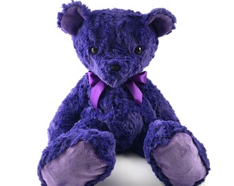 Soft Teddy Bear, Deep Purple Bear, Personalized Bear, Big 24" Bear, Handmade Minky Bear, Sympathy Bear, Weighted Stuffed Animal, Cuddly Bear