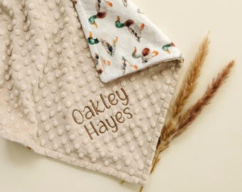 Mallard Duck Personalized Baby Blanket With Embroidery Name For New baby Gift, Minky Blanket With Name,  Duck Baby Lovey, Duck Nursery Decor