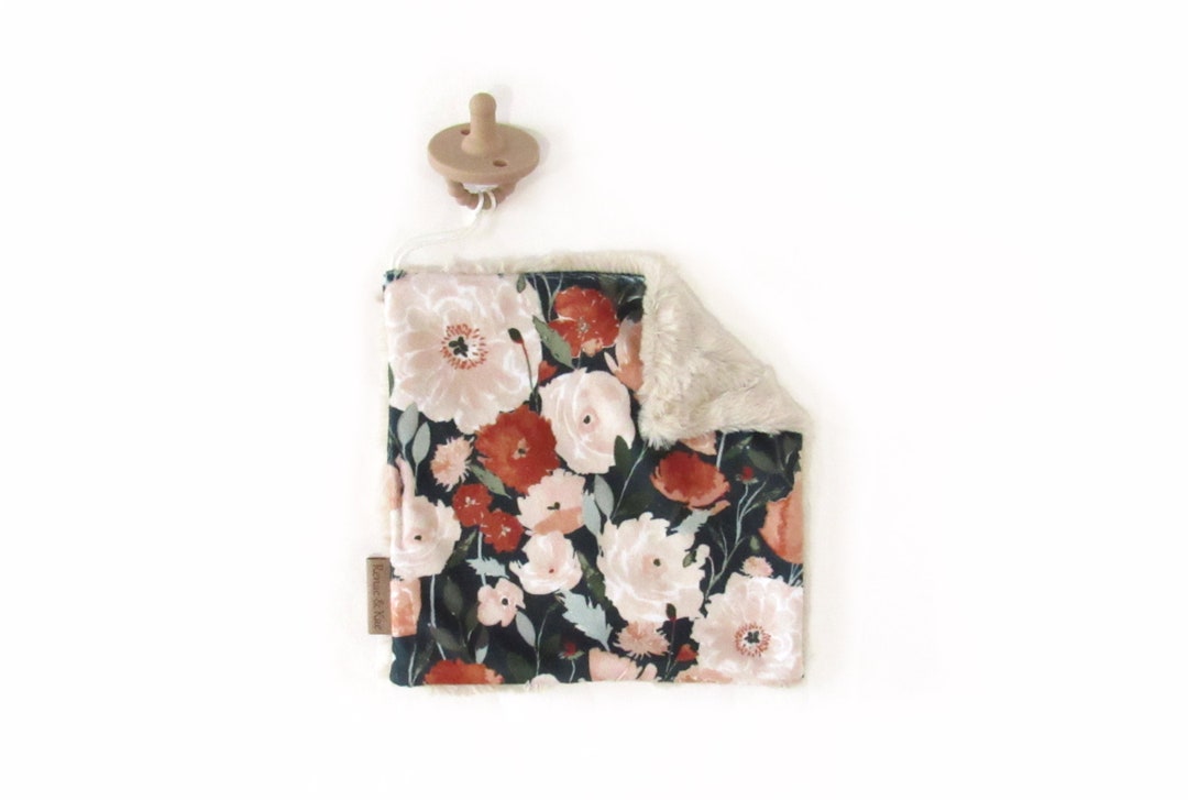 Poppy Binky Blanket, Copper Poppy Pacifier Holder, Binky Clip, Soft