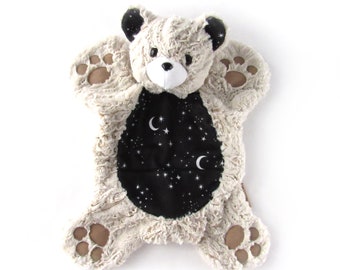 Moon and Stars Lovey, Bear Lovey, Sleepy Bear, Bedtime Bear, Bear Rug Lovey, Nursery Decor, Baby Shower Gift, Teddy Bear Lovey, Snuggle Bear