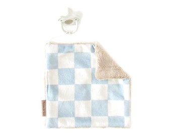 Blue Checkered Binky Blanket, Checks Pacifier Lovey, Checkerboard Binky Lovey, Pacifier Holder, Binky Clip, Pacifier Clip, Checks Baby Gift