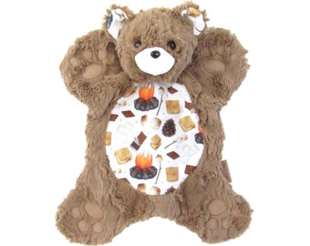 Teddy Bear Lovey, Camp Lovie, Soft Snuggle Buddy, Smore Plush, Mini Bear Rug, Brown Bear, Baby Bear Gift, Nursery Decor, Bear Baby Shower