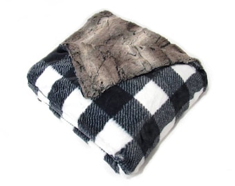 The SOFTEST Black Buffalo Plaid Blanket, Cozy Throw Blanket, Adult Minky Blanket, Rustic Home Decor, Cabin Decor, Soft Check Throw Blanket