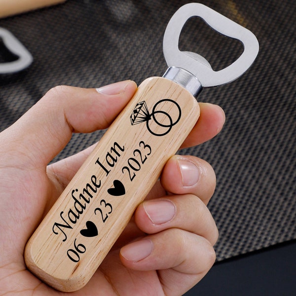 Personalized Custom Wooden Beer Bottle Opener Wedding Party Favor Gift for Guest Bulk Wood Opener Groomsmen Batchelor Birthday Business Gift