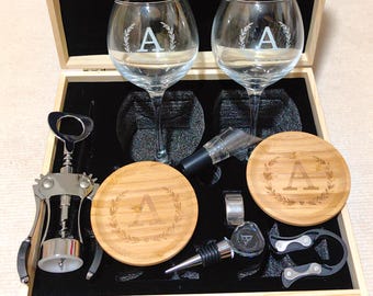 Wine Glasses Wooden Box Old Fashion Gift  Ideal Engraved  Birthday Wedding Anniversary Couples Wine Tool Kit  Opener Stopper House Warming
