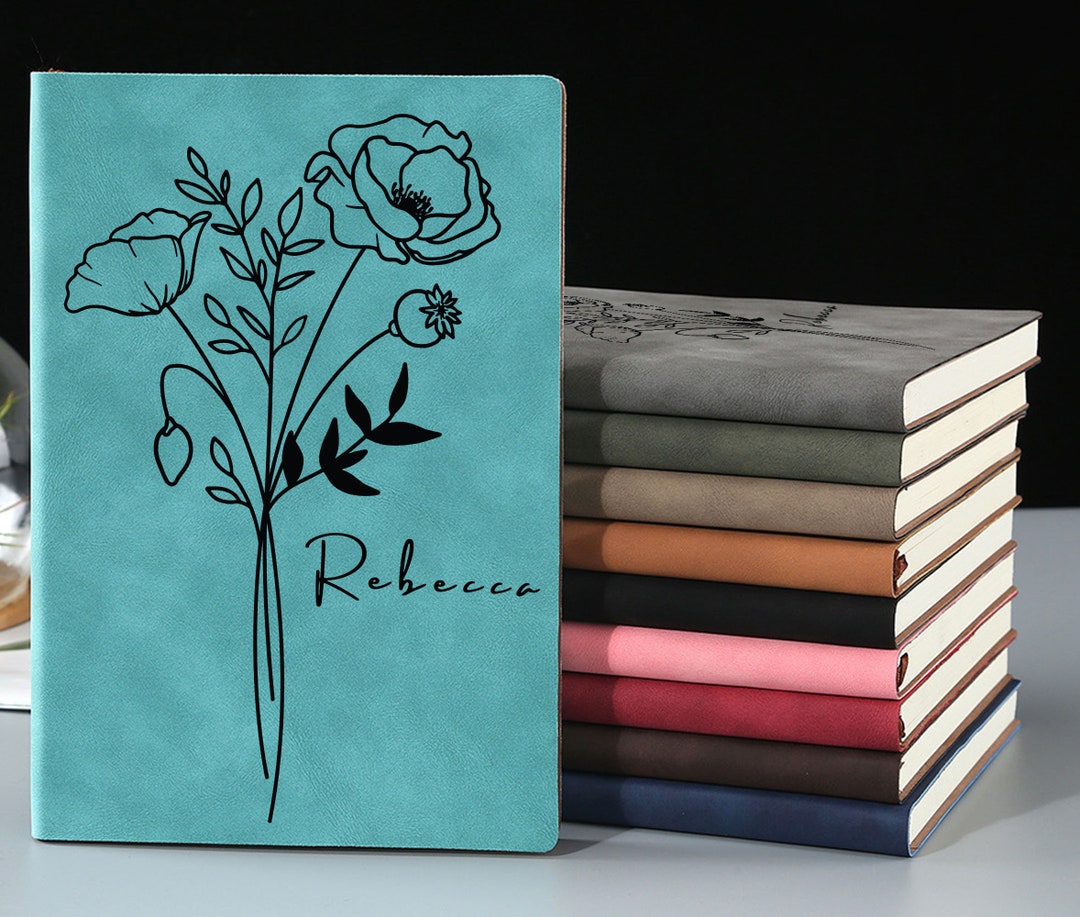 Personalized Birth Month Flower Custom Leather Journals Notebook ...