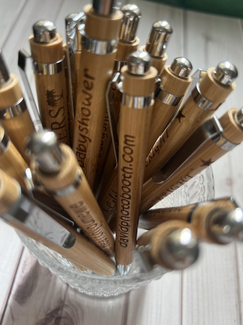 Personalized Ballpoint Pens Bamboo Pens Bulk Engraved Customized Pens Boho Rustic Wedding Party Favors Gifts for Guests Wooden Pens Unique image 4