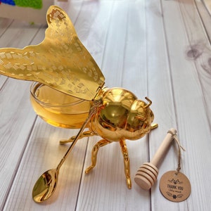 Luxe Bijenhoningpot Honingpotten Dipper Bruiloft Gunsten Metalen Honing Dispenser Sticks Houder Honingpot Honingbij Decor Honingcontainer