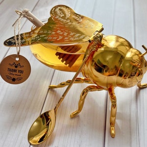 Bijenhoningpot Honingpotten Dipper Bruiloft Gunst Metalen Honing Dispenser Sticks Houder Honingpot Honingbij Container Decor Inwijdingsfeest Cadeau