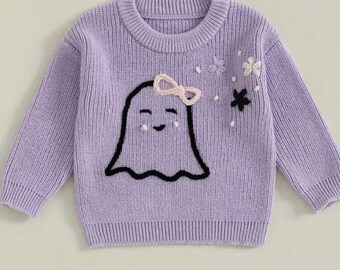 Girls Halloween Sweater. Cute Ghost Sweater. Halloween Sweater. Halloween Knit Sweater. Halloween Knitwear. Ghost Sweater. Kids Sweater.