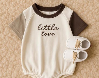 Embroidered Little Love Baby Romper – Neutral Baby Outfit | Minimalist Baby Clothes | Cute Newborn Gift | Baby Shower Gift | Infant Bodysuit
