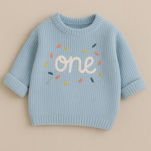 One Knit Sweater – First Birthday Outfit – Baby Girl or Boy Sweater – Milestone Photo Outfit – Cozy Birthday Gift