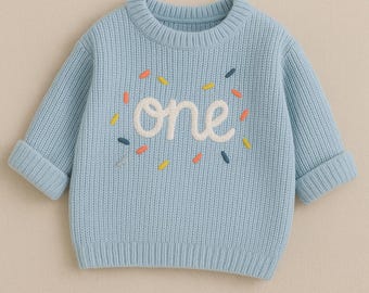 One Knit Sweater – First Birthday Outfit – Baby Girl or Boy Sweater – Milestone Photo Outfit – Cozy Birthday Gift