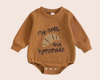 My Rolls Are Homemade Baby Romper – Funny Croissant Baby Onesie – Punny Baby Outfit – Cozy Cotton Romper – Baby Shower Gift