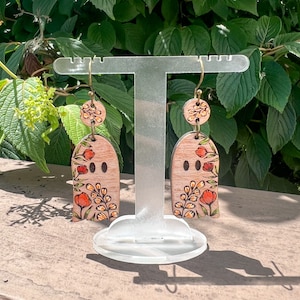 Ghost Floral Two Piece Dangle Earring / Ghost Earrings / Halloween Earrings / Fall Floral Earrings / Fall Flower Earrings / Flower Ghost