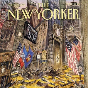 1995 Vintage New Yorker Cover, April 10 (Edward Sorel), Original New Yorker Magazine Cover, New York City, Taxi