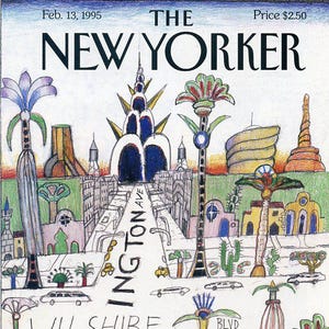 1995 Vintage New Yorker Cover, February 13 (Saul Steinberg), Original New Yorker Magazine Cover, New York City, Los Angeles