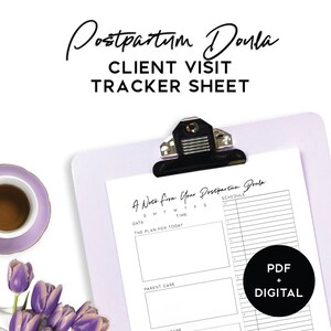 Postpartum Doula Visit Notes, Printable and Digital Sheet For Client Visits