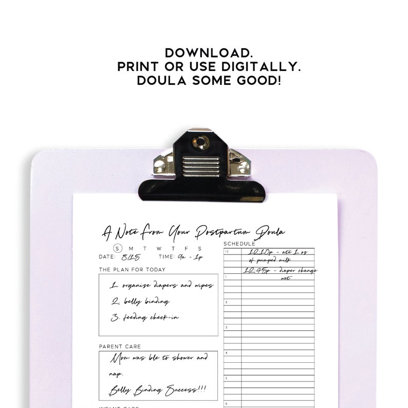 Postpartum Doula Visit Notes, Printable and Digital Sheet for Client ...
