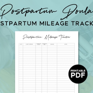 Postpartum Doula Mileage Tracker Sheet Log Form for Postpartum Doula, Birthworker Business Form