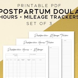Postpartum Doula Mileage Tracker, Hours Tracker Bundle | Digital Printable Business Forms for Doulas