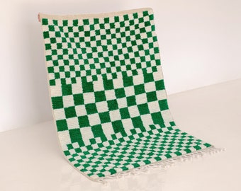 Green Custom Checkered Moroccan rug - Made to order handmade green and white rug/ checks Area Rug/ Large and small wool rug/ Beni ourain