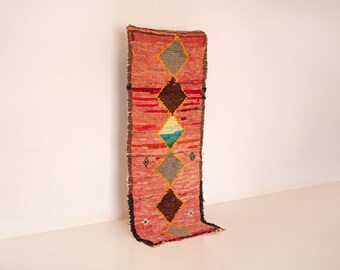 Berber Knotted Rug, Boujad Wool Rug, Red Tribal Carpet, Handmade Moroccan Runner, Soft Durable Floor Mat, Natural Fiber Gift