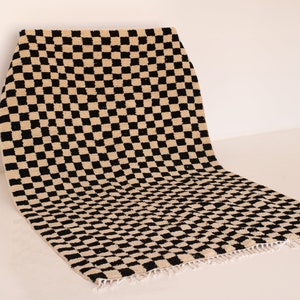 Custom Moroccan rug Checkered- Beni Ourain Checkered Handmade black and white Area Rug/ berber rug with black and white squares