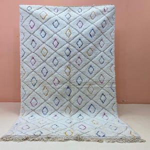 WHITE WOOL CARPET, Custom Moroccan Rug, Woven Beni Ourain Rug, White Rug, Shaggy Berber Rug, Luxuriously Soft and Resilient Area Rug