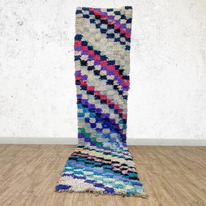 Vintage Boujaad Rug Runner : Hand-Knotted Morocan Berber Hallway Rug Runner - Authentic boujaad runner rug - bohemian Ruuner 10.4ft x 2.4ft